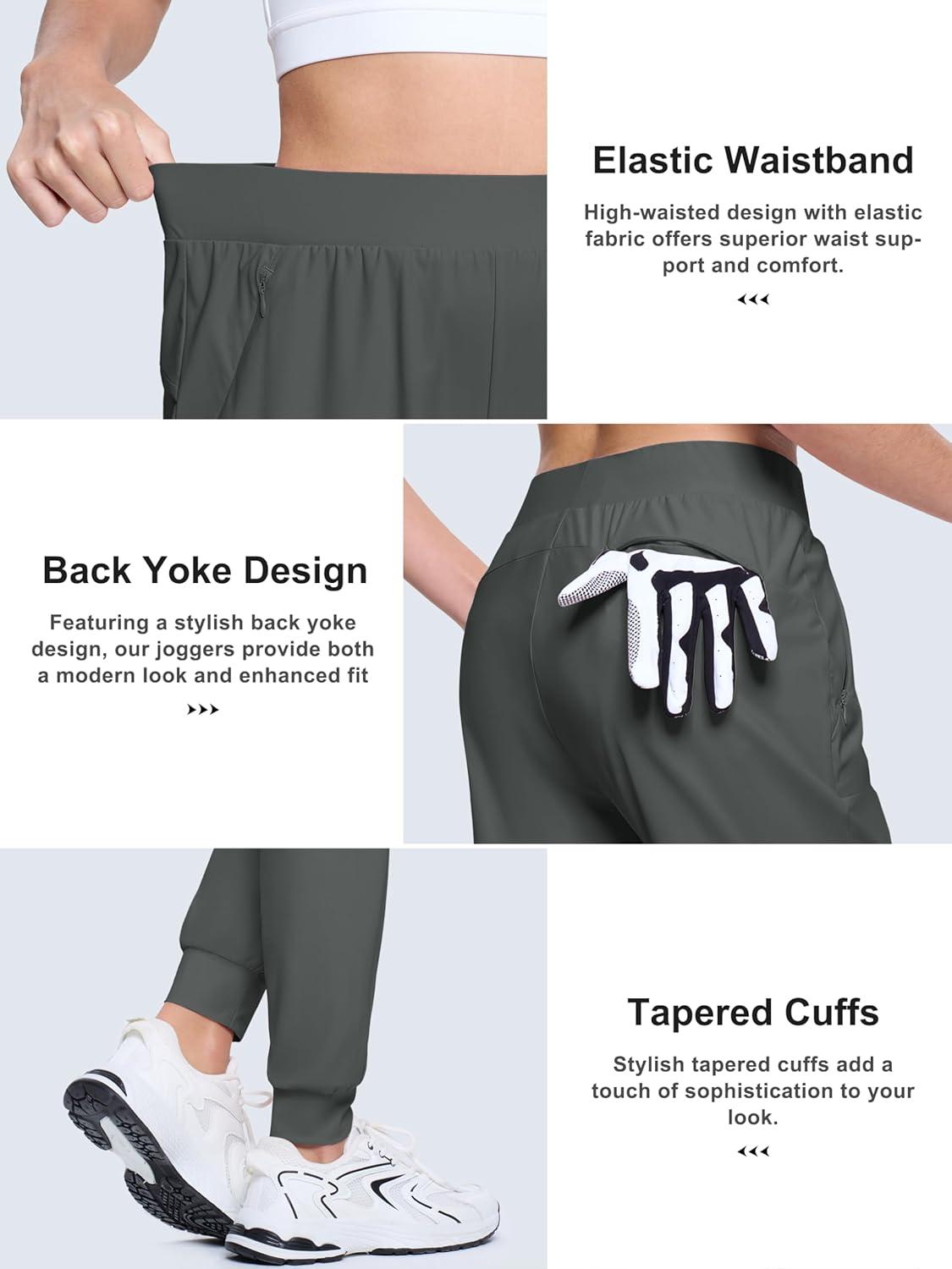 imageMAGCOMSEN Joggers for Women High Waisted Golf Pants with Zipper Pockets Quick Dry Lightweight Hiking Travel Workout PantsDark Grey