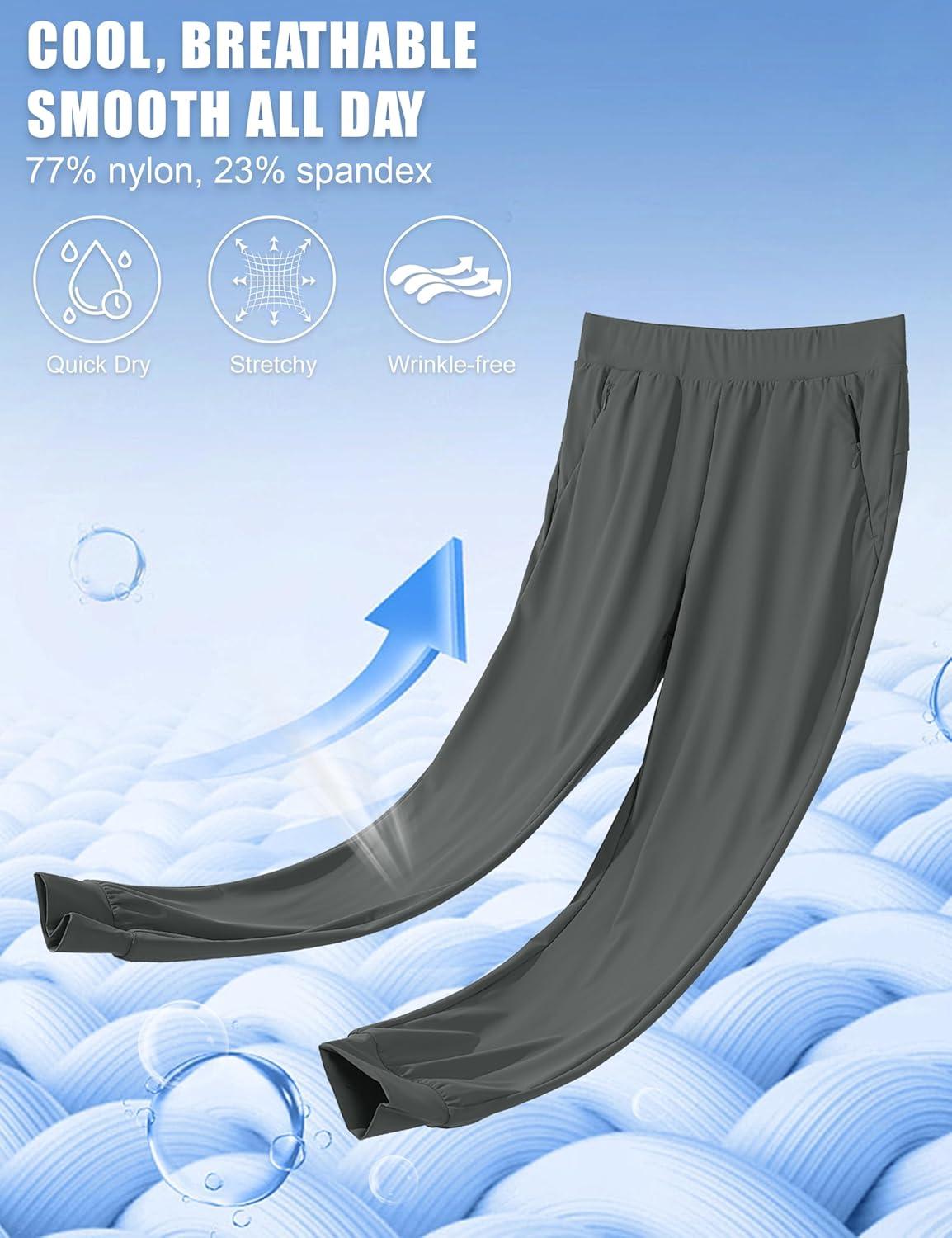 imageMAGCOMSEN Joggers for Women High Waisted Golf Pants with Zipper Pockets Quick Dry Lightweight Hiking Travel Workout PantsDark Grey