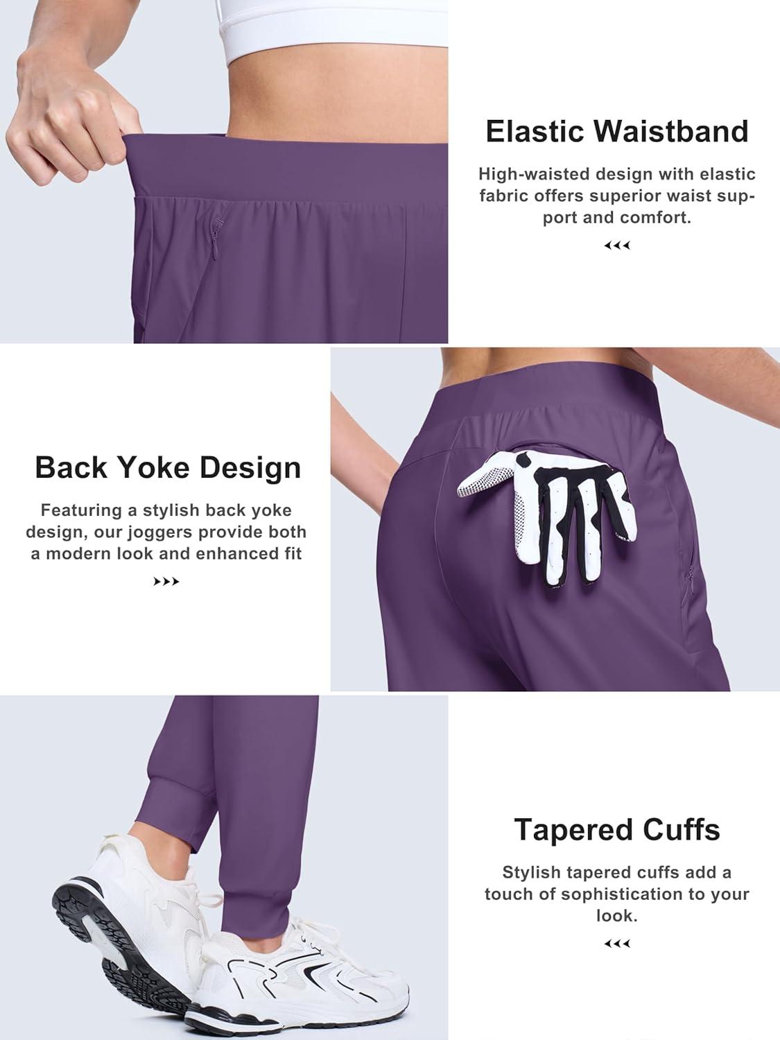 imageMAGCOMSEN Joggers for Women High Waisted Golf Pants with Zipper Pockets Quick Dry Lightweight Hiking Travel Workout PantsDark Purple
