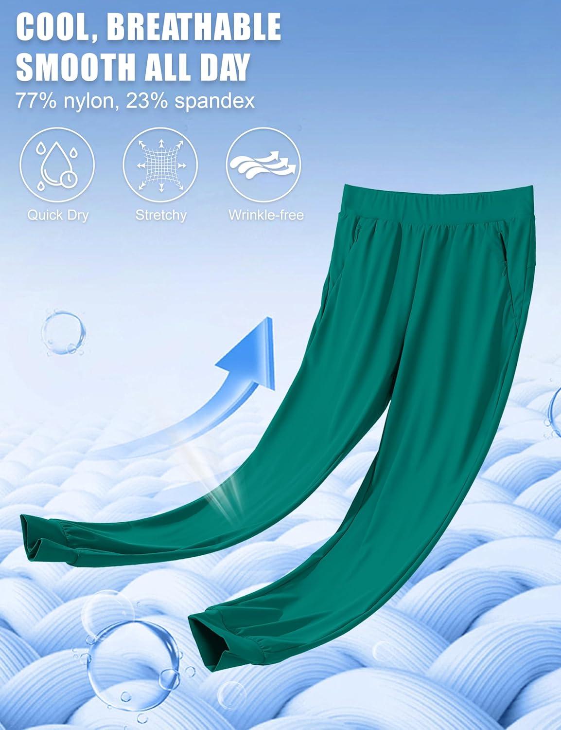 imageMAGCOMSEN Joggers for Women High Waisted Golf Pants with Zipper Pockets Quick Dry Lightweight Hiking Travel Workout PantsEgreen