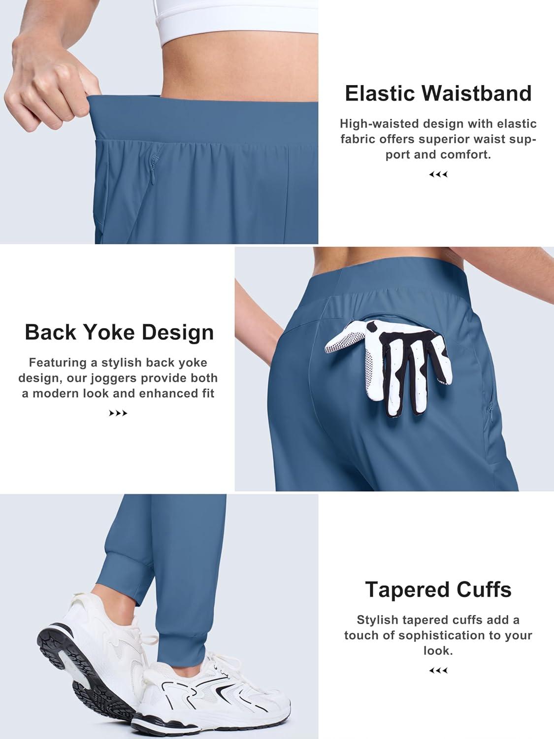 imageMAGCOMSEN Joggers for Women High Waisted Golf Pants with Zipper Pockets Quick Dry Lightweight Hiking Travel Workout PantsHaze Blue