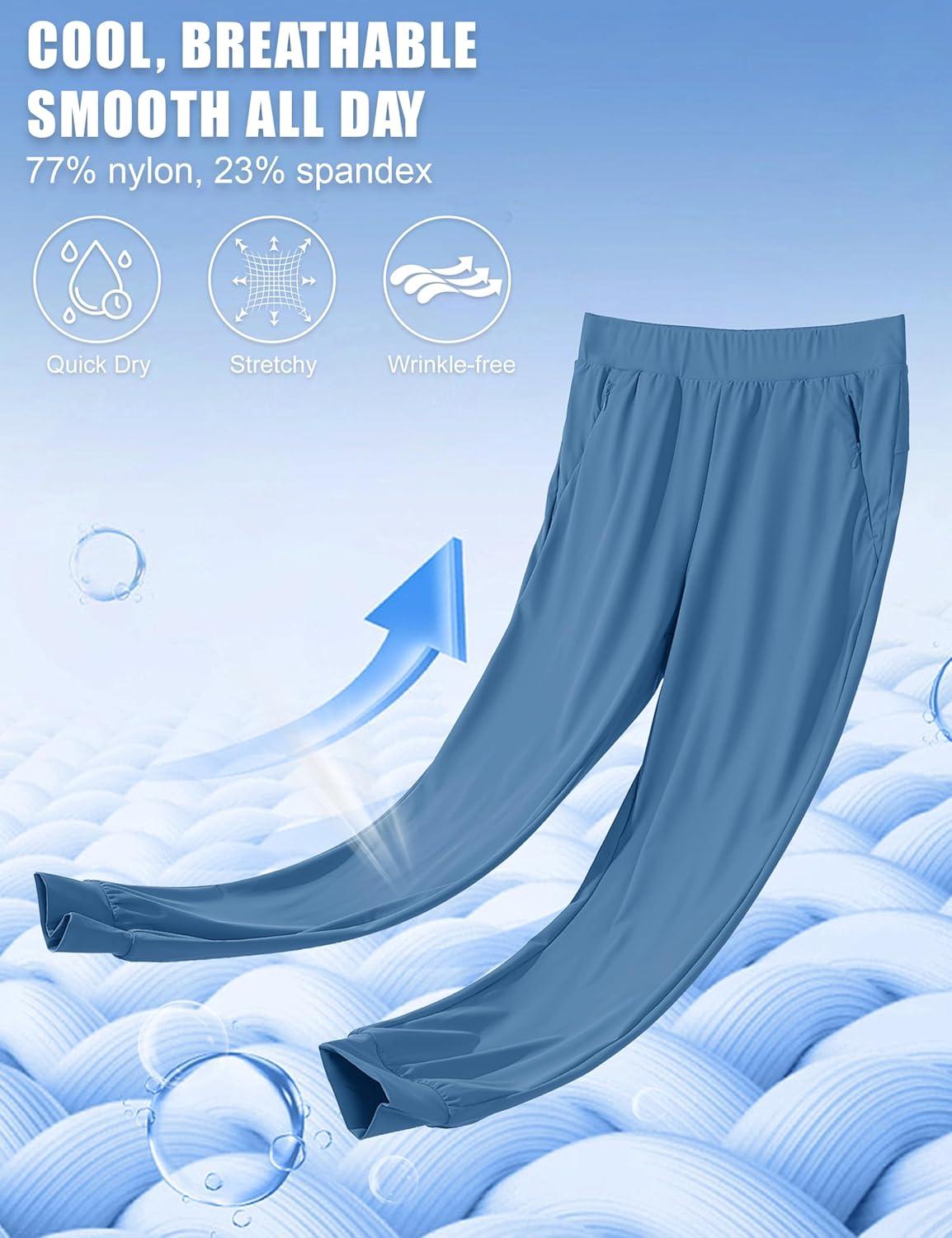 imageMAGCOMSEN Joggers for Women High Waisted Golf Pants with Zipper Pockets Quick Dry Lightweight Hiking Travel Workout PantsHaze Blue