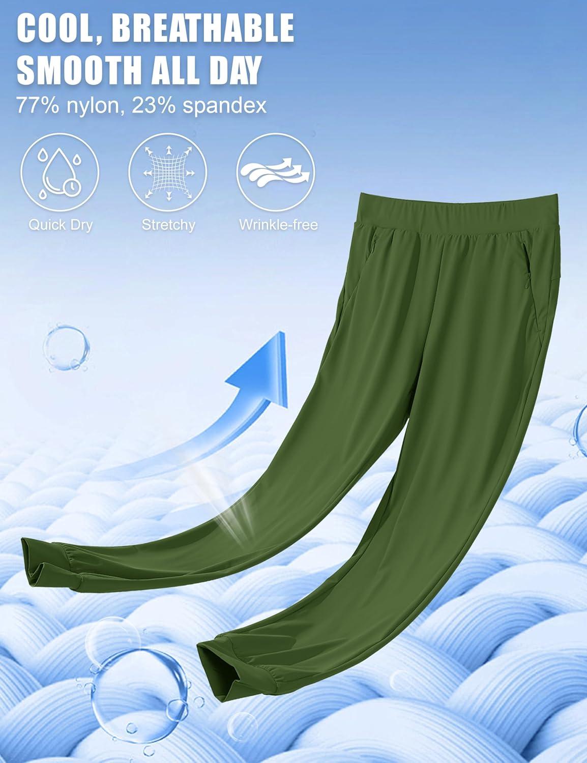 imageMAGCOMSEN Joggers for Women High Waisted Golf Pants with Zipper Pockets Quick Dry Lightweight Hiking Travel Workout PantsMilitary Green