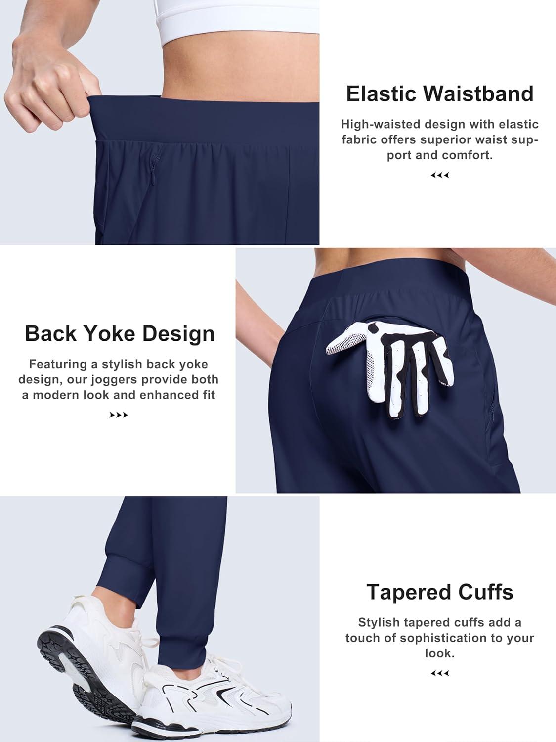 imageMAGCOMSEN Joggers for Women High Waisted Golf Pants with Zipper Pockets Quick Dry Lightweight Hiking Travel Workout PantsNavy
