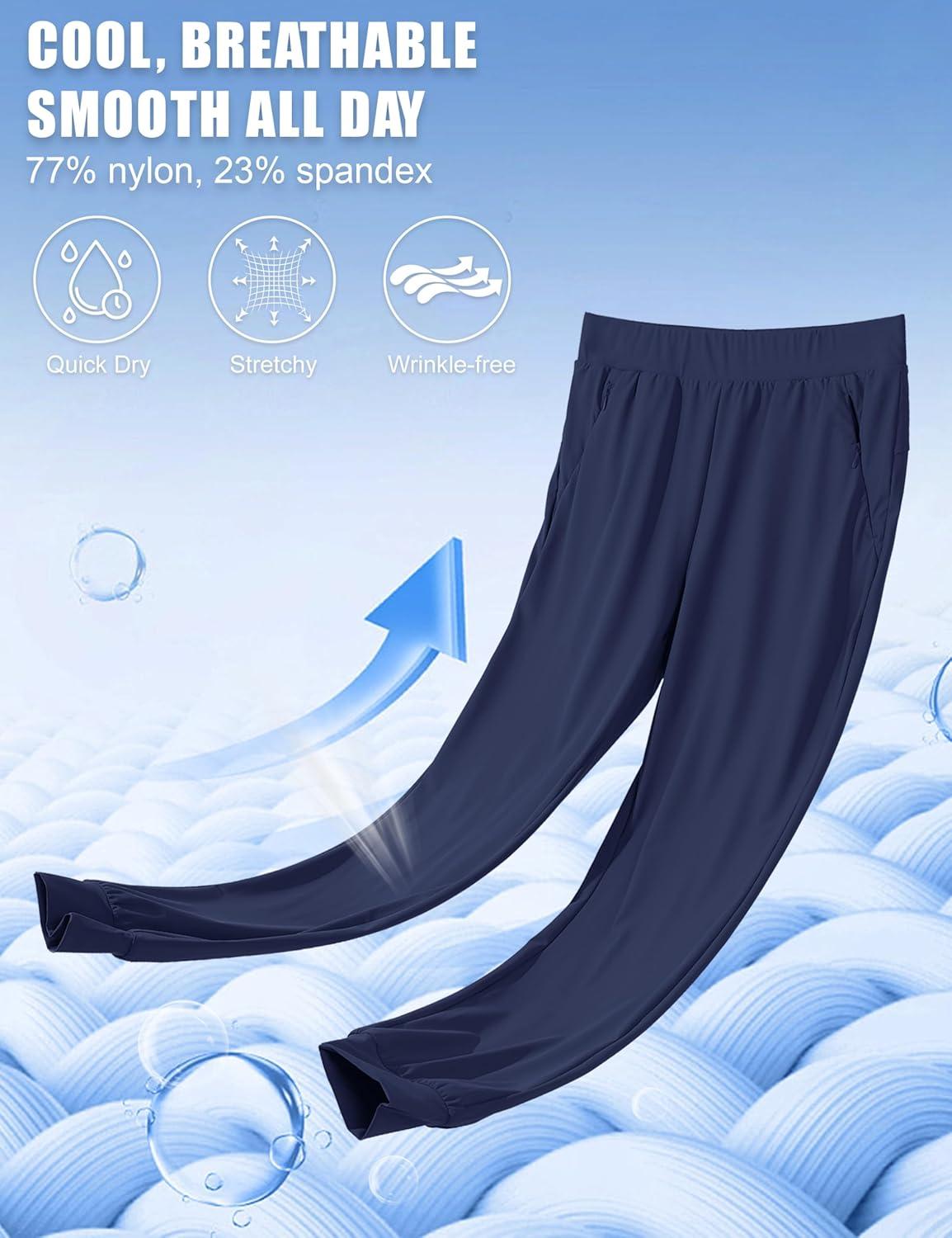 imageMAGCOMSEN Joggers for Women High Waisted Golf Pants with Zipper Pockets Quick Dry Lightweight Hiking Travel Workout PantsNavy