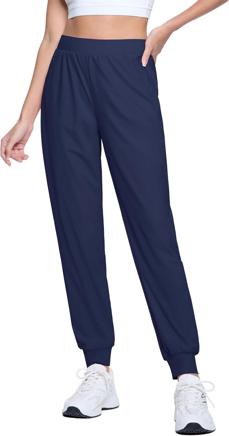imageMAGCOMSEN Joggers for Women High Waisted Golf Pants with Zipper Pockets Quick Dry Lightweight Hiking Travel Workout PantsNavy