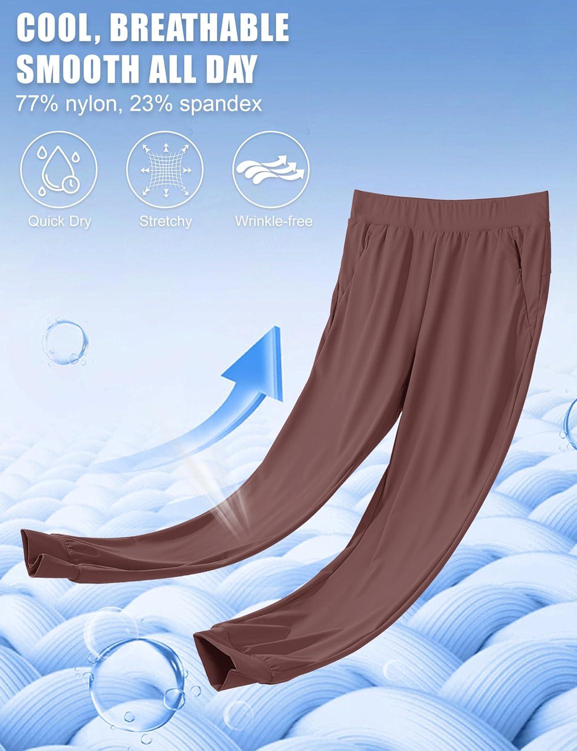 imageMAGCOMSEN Joggers for Women High Waisted Golf Pants with Zipper Pockets Quick Dry Lightweight Hiking Travel Workout PantsRusty Brown