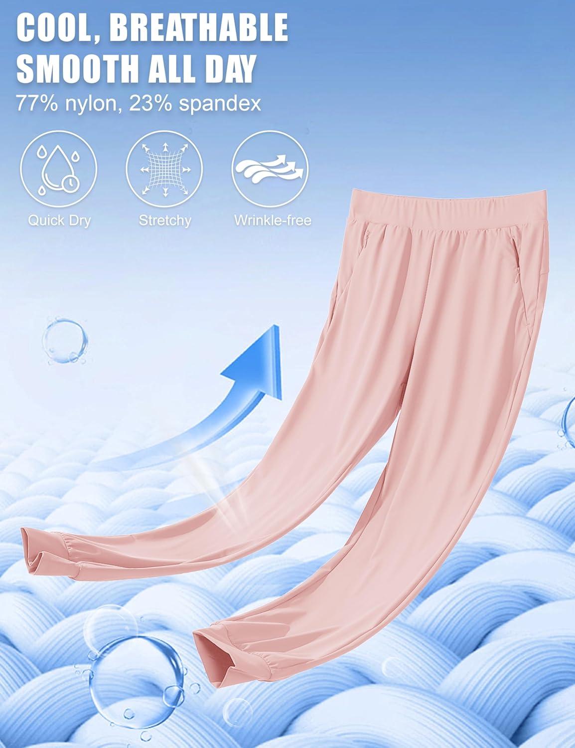 imageMAGCOMSEN Joggers for Women High Waisted Golf Pants with Zipper Pockets Quick Dry Lightweight Hiking Travel Workout PantsSmoky Pink