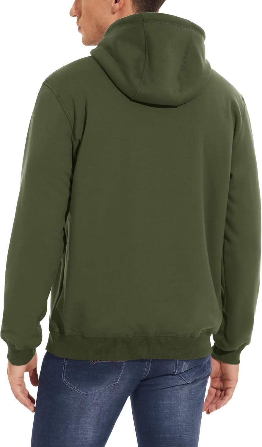 imageMAGCOMSEN Mens Heavy Hoodie Sherpa Fleece Lined Pullover Thick Winter Hooded SweatshirtArmy Green