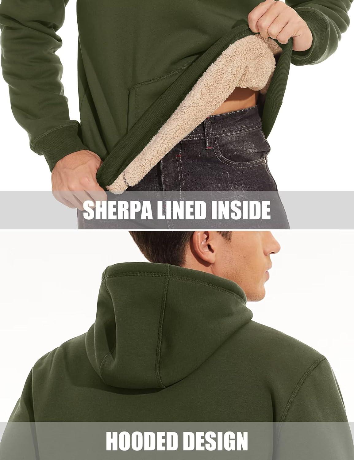 imageMAGCOMSEN Mens Heavy Hoodie Sherpa Fleece Lined Pullover Thick Winter Hooded SweatshirtArmy Green