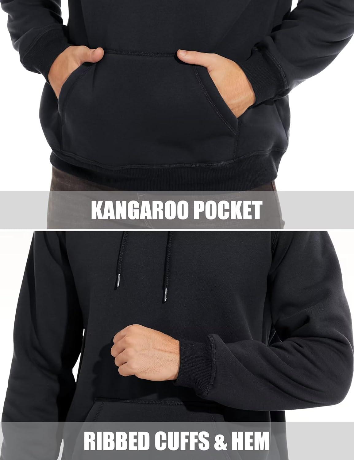 imageMAGCOMSEN Mens Heavy Hoodie Sherpa Fleece Lined Pullover Thick Winter Hooded SweatshirtBlack