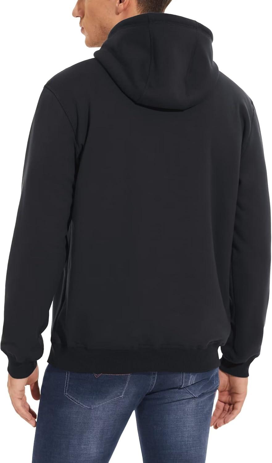 imageMAGCOMSEN Mens Heavy Hoodie Sherpa Fleece Lined Pullover Thick Winter Hooded SweatshirtBlack