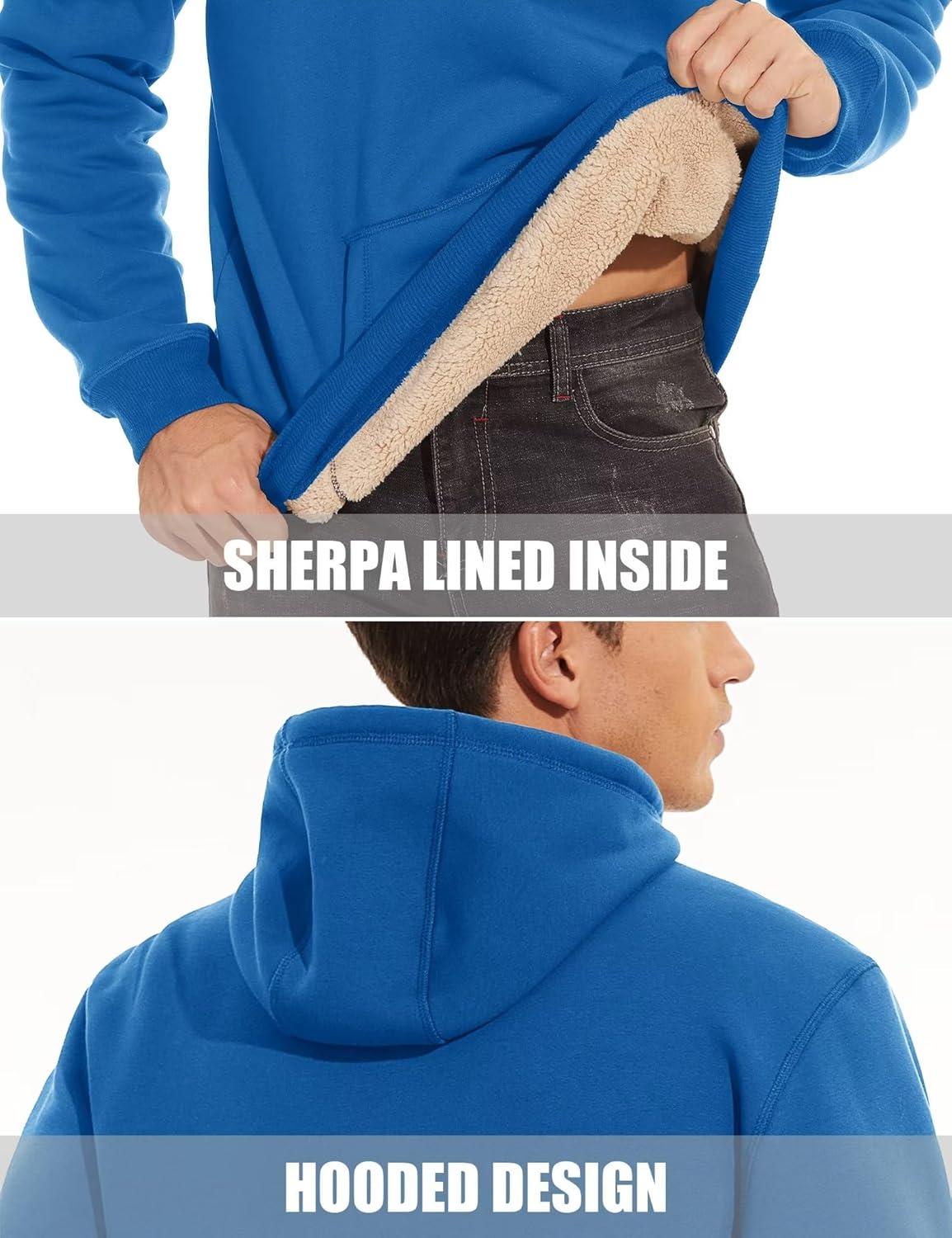 imageMAGCOMSEN Mens Heavy Hoodie Sherpa Fleece Lined Pullover Thick Winter Hooded SweatshirtBlue Green