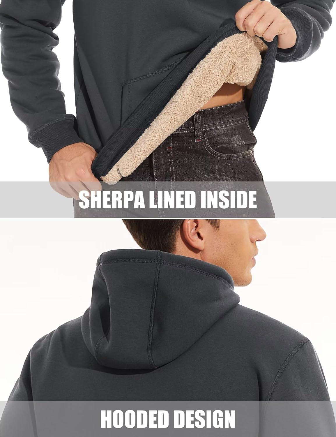 imageMAGCOMSEN Mens Heavy Hoodie Sherpa Fleece Lined Pullover Thick Winter Hooded SweatshirtDark Grey