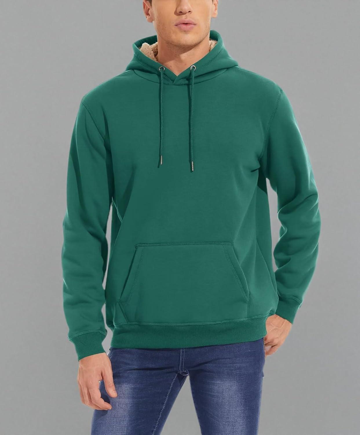 imageMAGCOMSEN Mens Heavy Hoodie Sherpa Fleece Lined Pullover Thick Winter Hooded SweatshirtEmerald Green