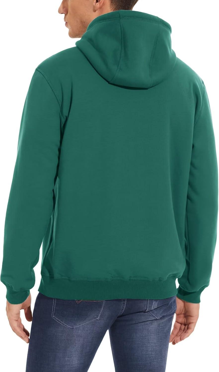 imageMAGCOMSEN Mens Heavy Hoodie Sherpa Fleece Lined Pullover Thick Winter Hooded SweatshirtEmerald Green