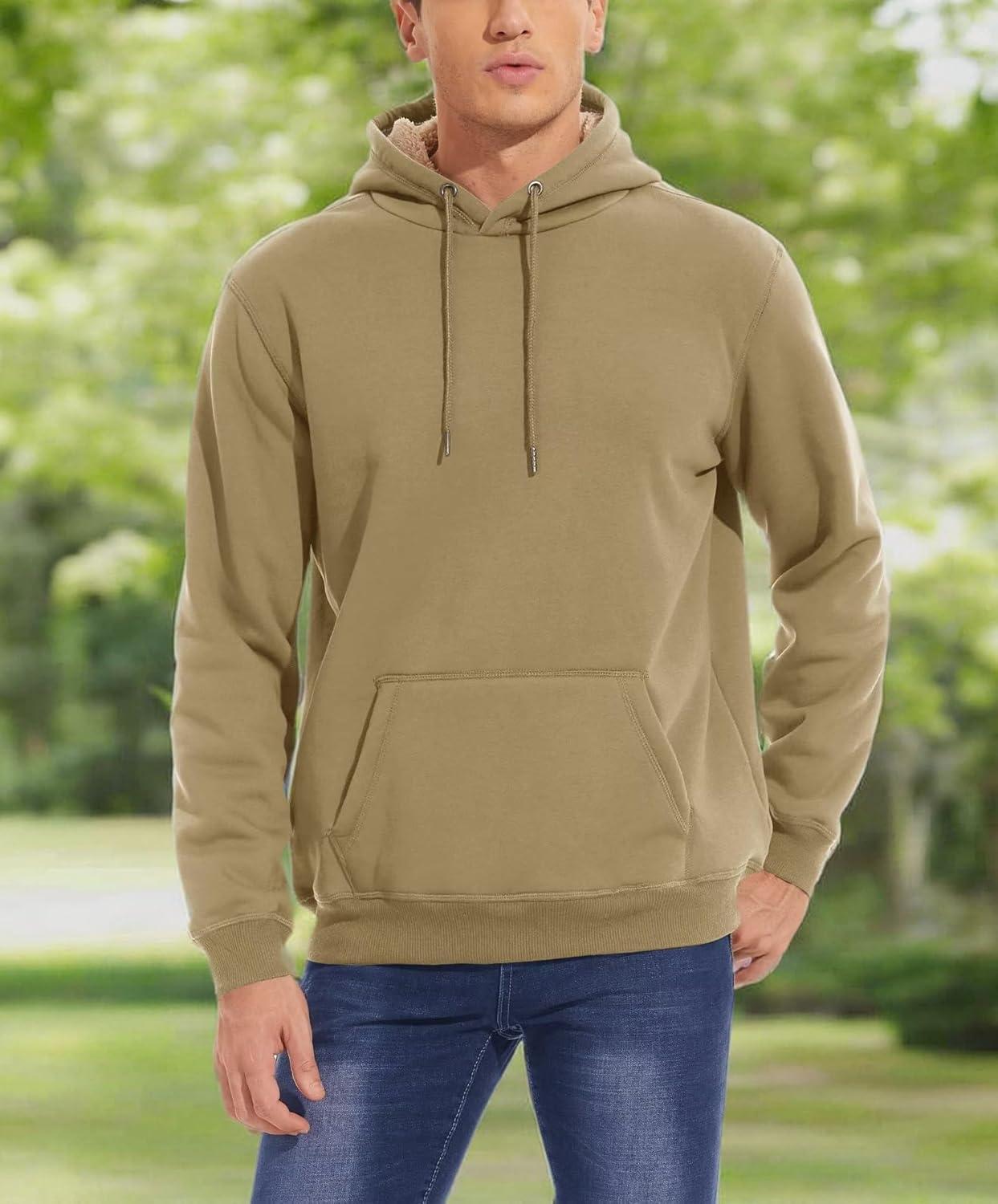 imageMAGCOMSEN Mens Heavy Hoodie Sherpa Fleece Lined Pullover Thick Winter Hooded SweatshirtKhaki