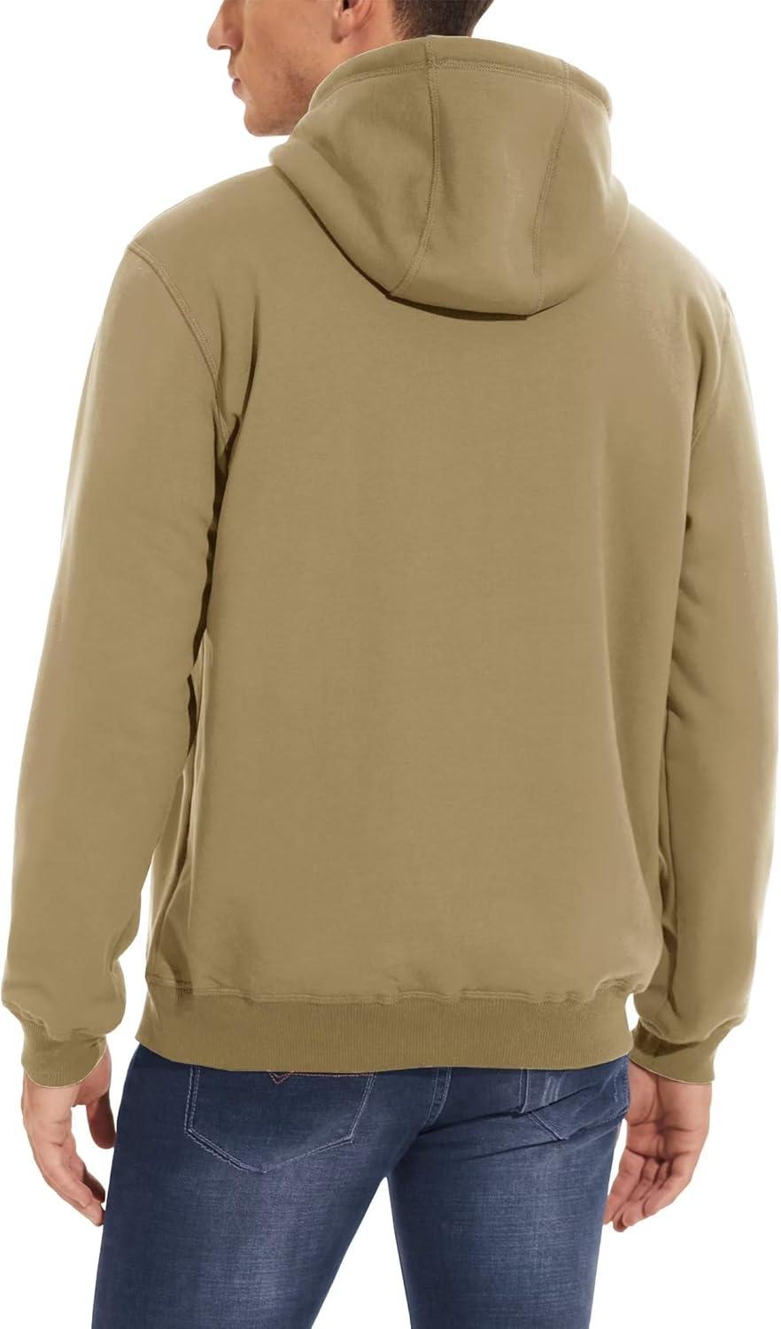 imageMAGCOMSEN Mens Heavy Hoodie Sherpa Fleece Lined Pullover Thick Winter Hooded SweatshirtKhaki