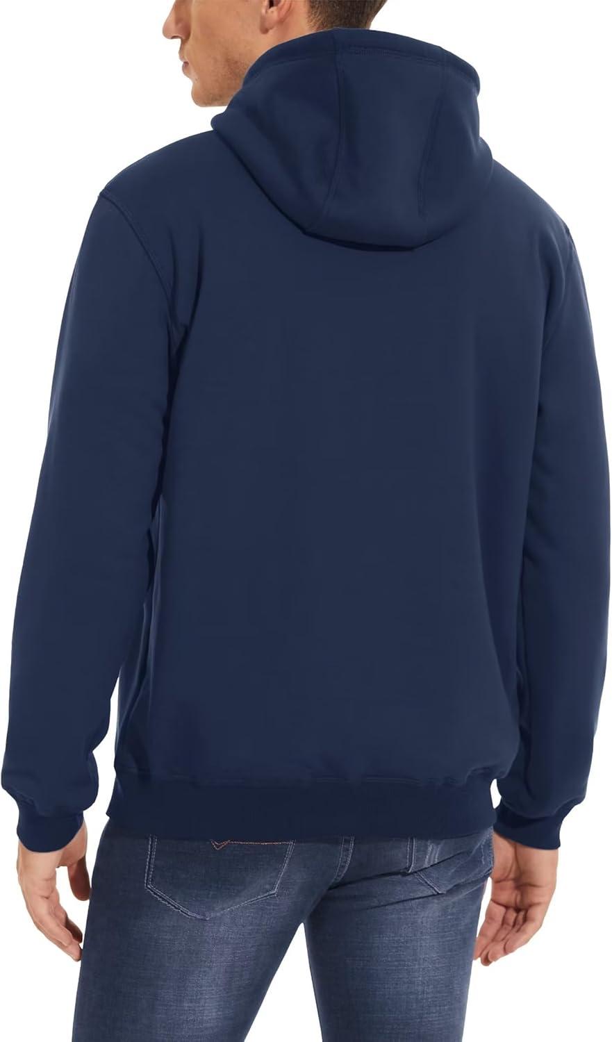 imageMAGCOMSEN Mens Heavy Hoodie Sherpa Fleece Lined Pullover Thick Winter Hooded SweatshirtNavy