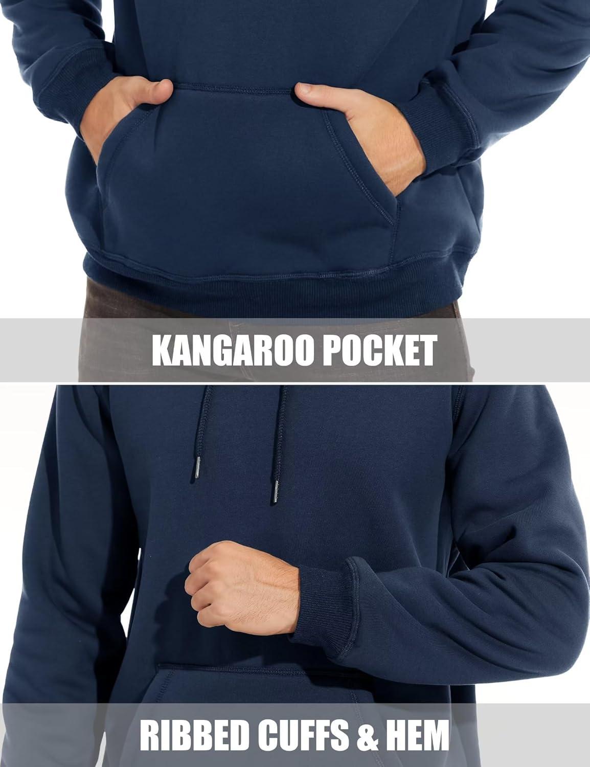 imageMAGCOMSEN Mens Heavy Hoodie Sherpa Fleece Lined Pullover Thick Winter Hooded SweatshirtNavy