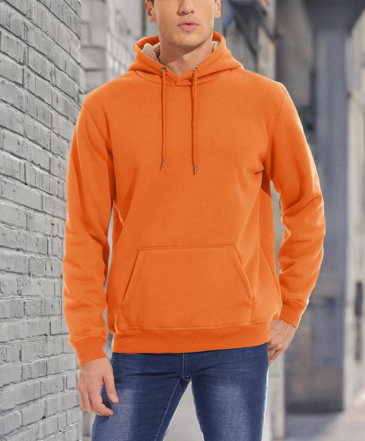 imageMAGCOMSEN Mens Heavy Hoodie Sherpa Fleece Lined Pullover Thick Winter Hooded SweatshirtOrange