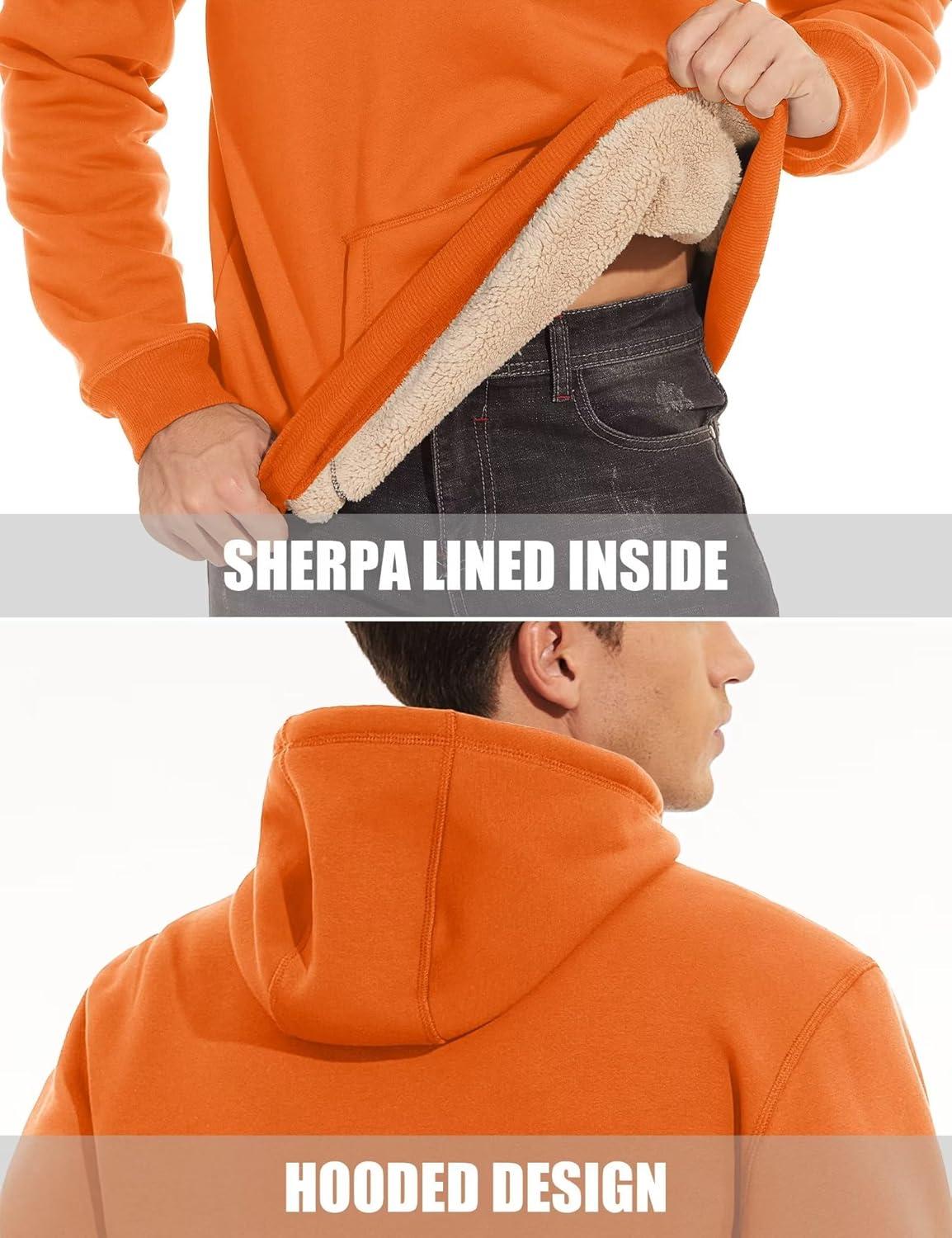 imageMAGCOMSEN Mens Heavy Hoodie Sherpa Fleece Lined Pullover Thick Winter Hooded SweatshirtOrange