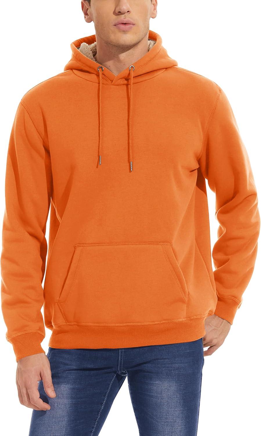 imageMAGCOMSEN Mens Heavy Hoodie Sherpa Fleece Lined Pullover Thick Winter Hooded SweatshirtOrange