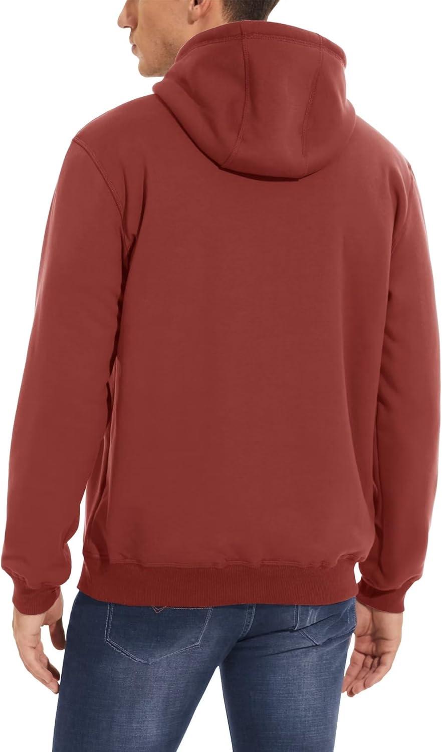 imageMAGCOMSEN Mens Heavy Hoodie Sherpa Fleece Lined Pullover Thick Winter Hooded SweatshirtOrange Red