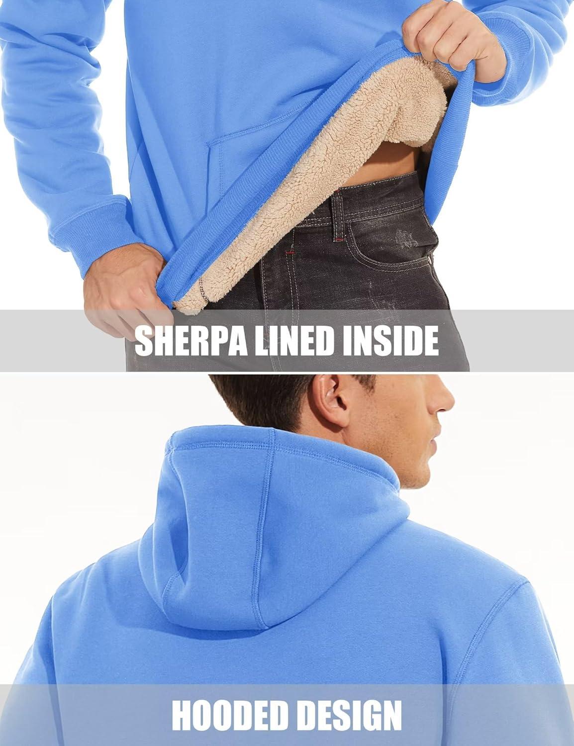 imageMAGCOMSEN Mens Heavy Hoodie Sherpa Fleece Lined Pullover Thick Winter Hooded SweatshirtSky Blue