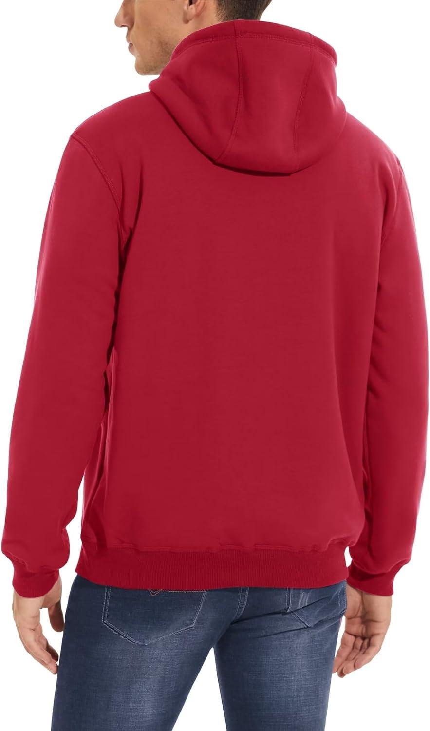 imageMAGCOMSEN Mens Heavy Hoodie Sherpa Fleece Lined Pullover Thick Winter Hooded SweatshirtTomato Red