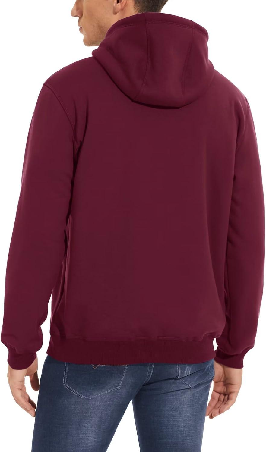 imageMAGCOMSEN Mens Heavy Hoodie Sherpa Fleece Lined Pullover Thick Winter Hooded SweatshirtWine Red