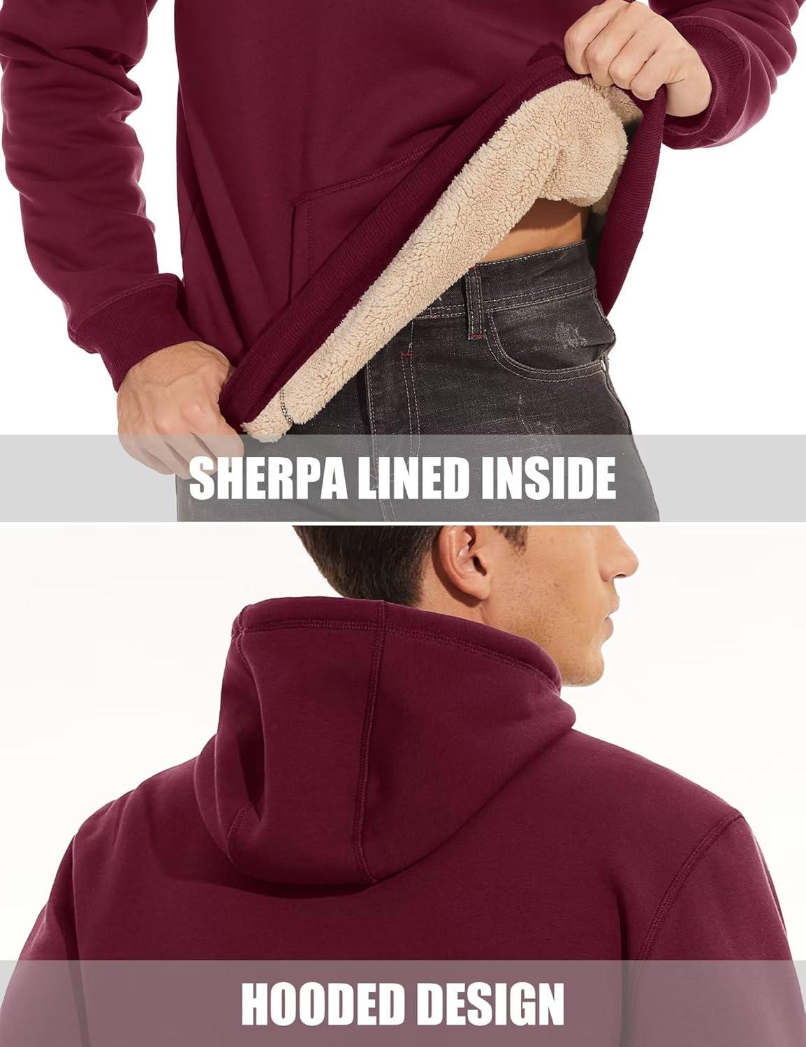 imageMAGCOMSEN Mens Heavy Hoodie Sherpa Fleece Lined Pullover Thick Winter Hooded SweatshirtWine Red