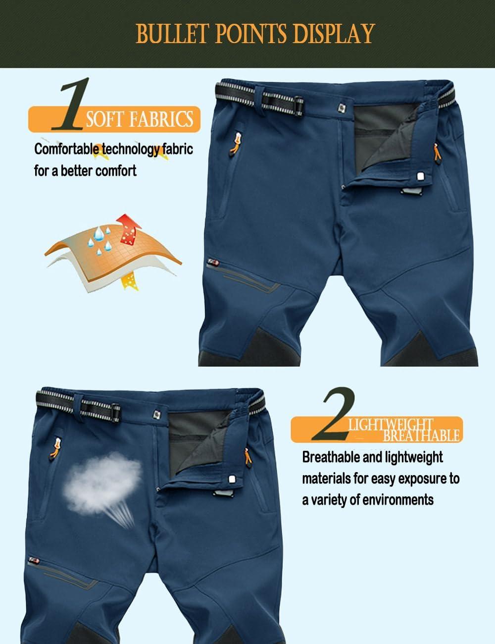 imageMAGCOMSEN Mens Hiking Pants QuickDry Water Resistant Reinforced Knee 4 Zip Pockets Outdoor Work PantsBlue Grey