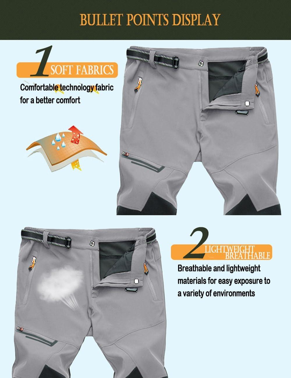 imageMAGCOMSEN Mens Hiking Pants QuickDry Water Resistant Reinforced Knee 4 Zip Pockets Outdoor Work PantsLight Grey