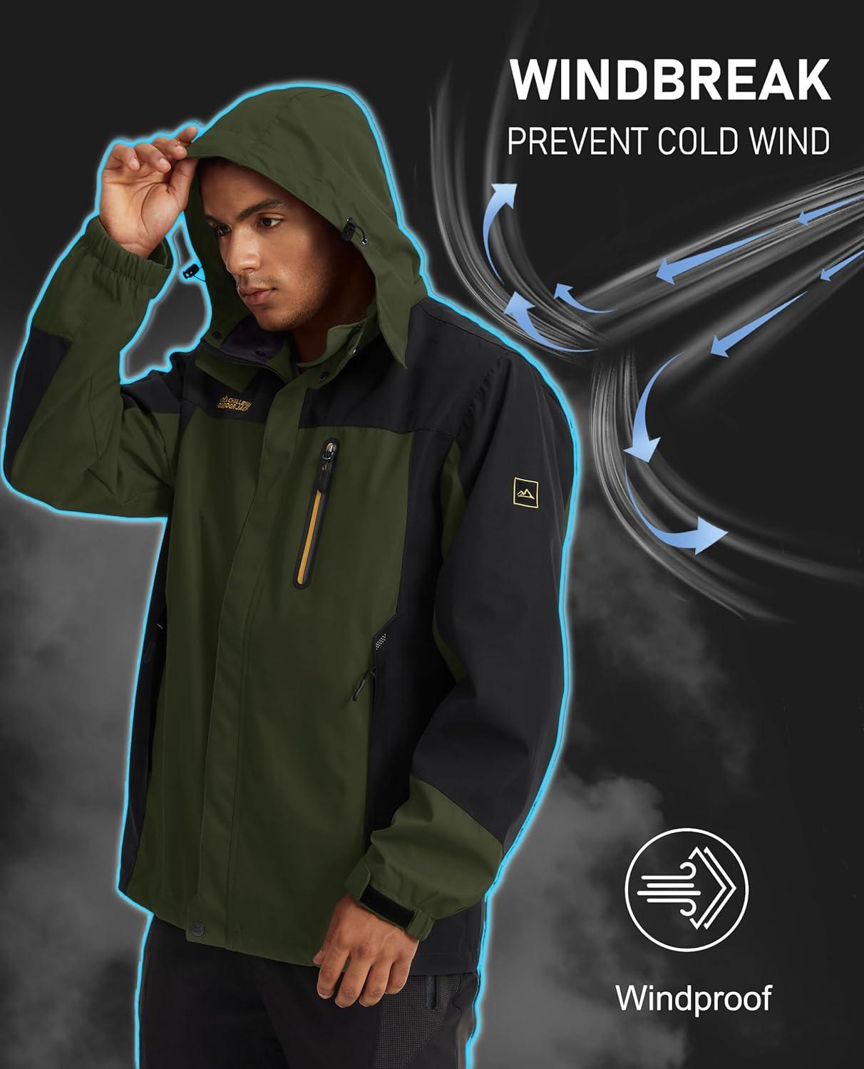 imageMAGCOMSEN Mens Hooded Windproof Water Resistant Rain Jacket Windbreaker 5 Pockets for HikingFishingTravelArmy Green