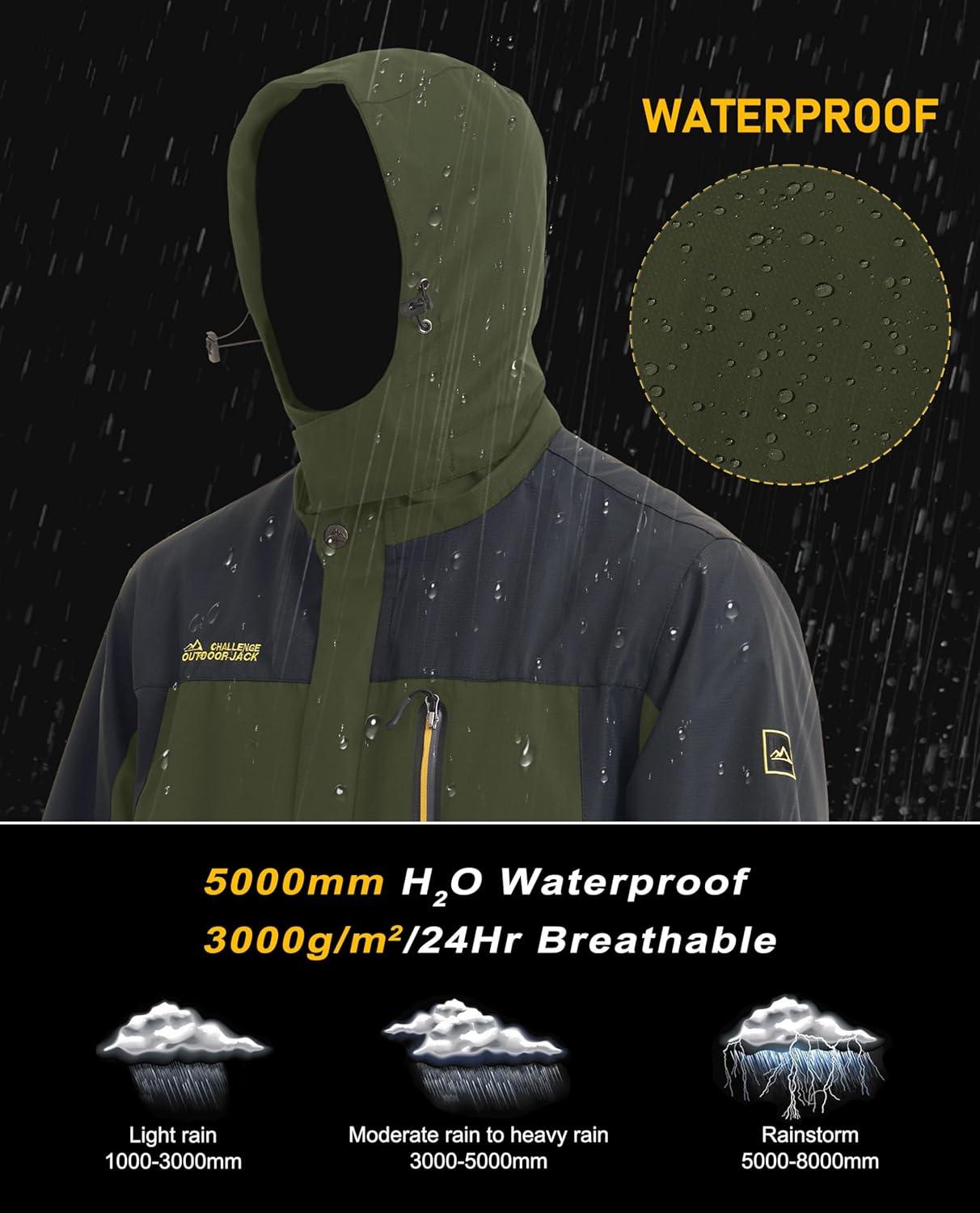 imageMAGCOMSEN Mens Hooded Windproof Water Resistant Rain Jacket Windbreaker 5 Pockets for HikingFishingTravelArmy Green