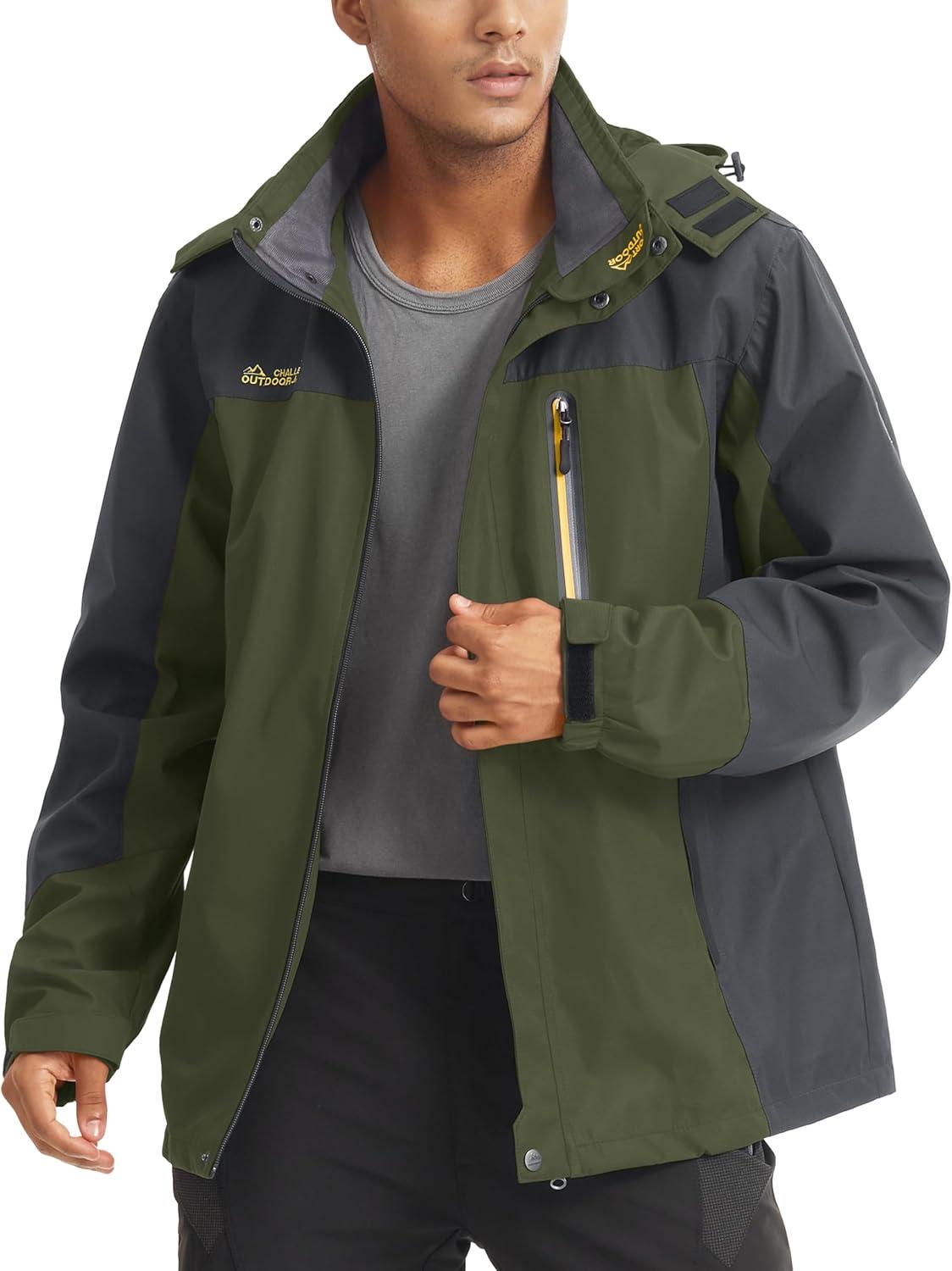 imageMAGCOMSEN Mens Hooded Windproof Water Resistant Rain Jacket Windbreaker 5 Pockets for HikingFishingTravelArmy Green