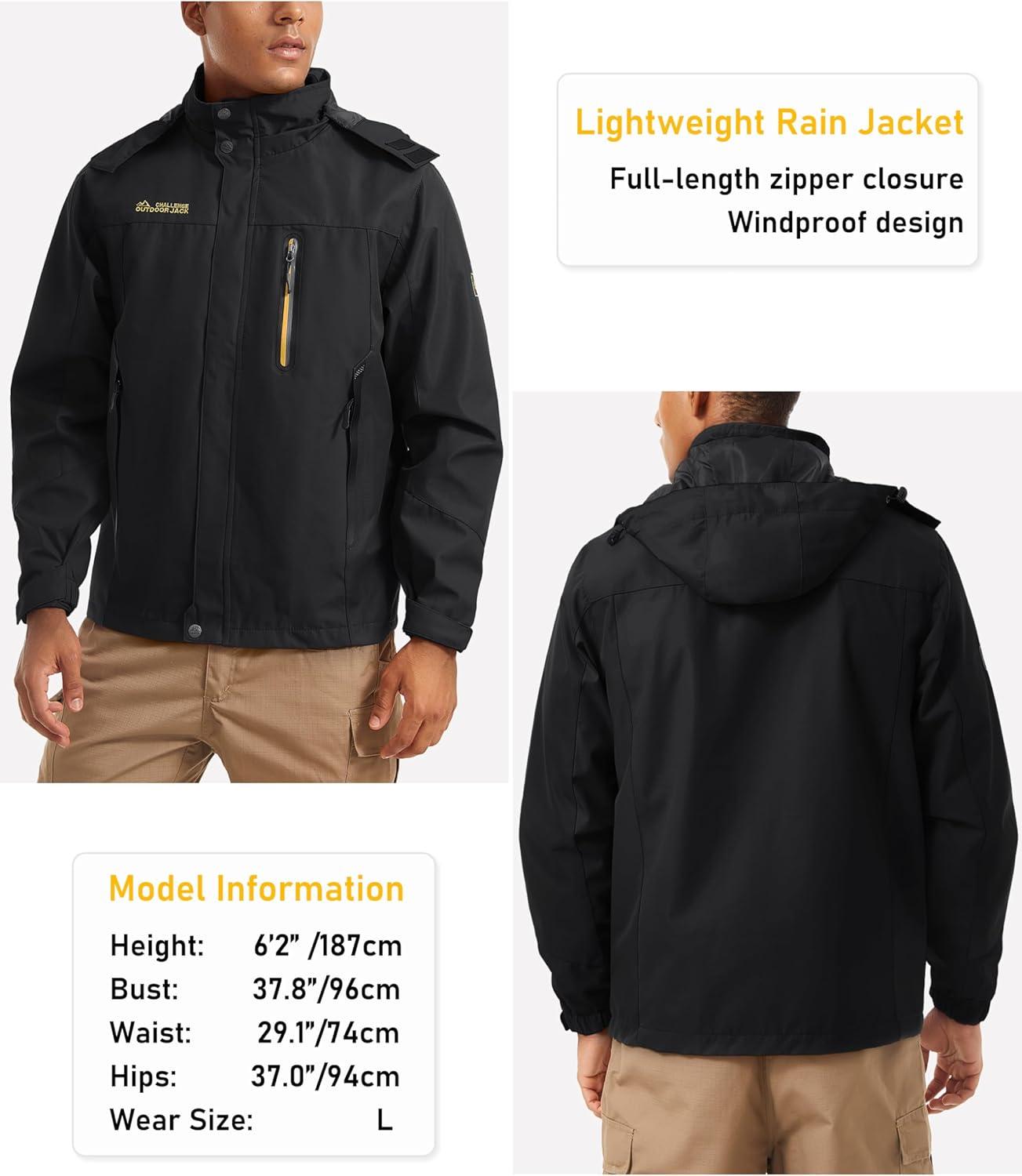 imageMAGCOMSEN Mens Hooded Windproof Water Resistant Rain Jacket Windbreaker 5 Pockets for HikingFishingTravelBlack