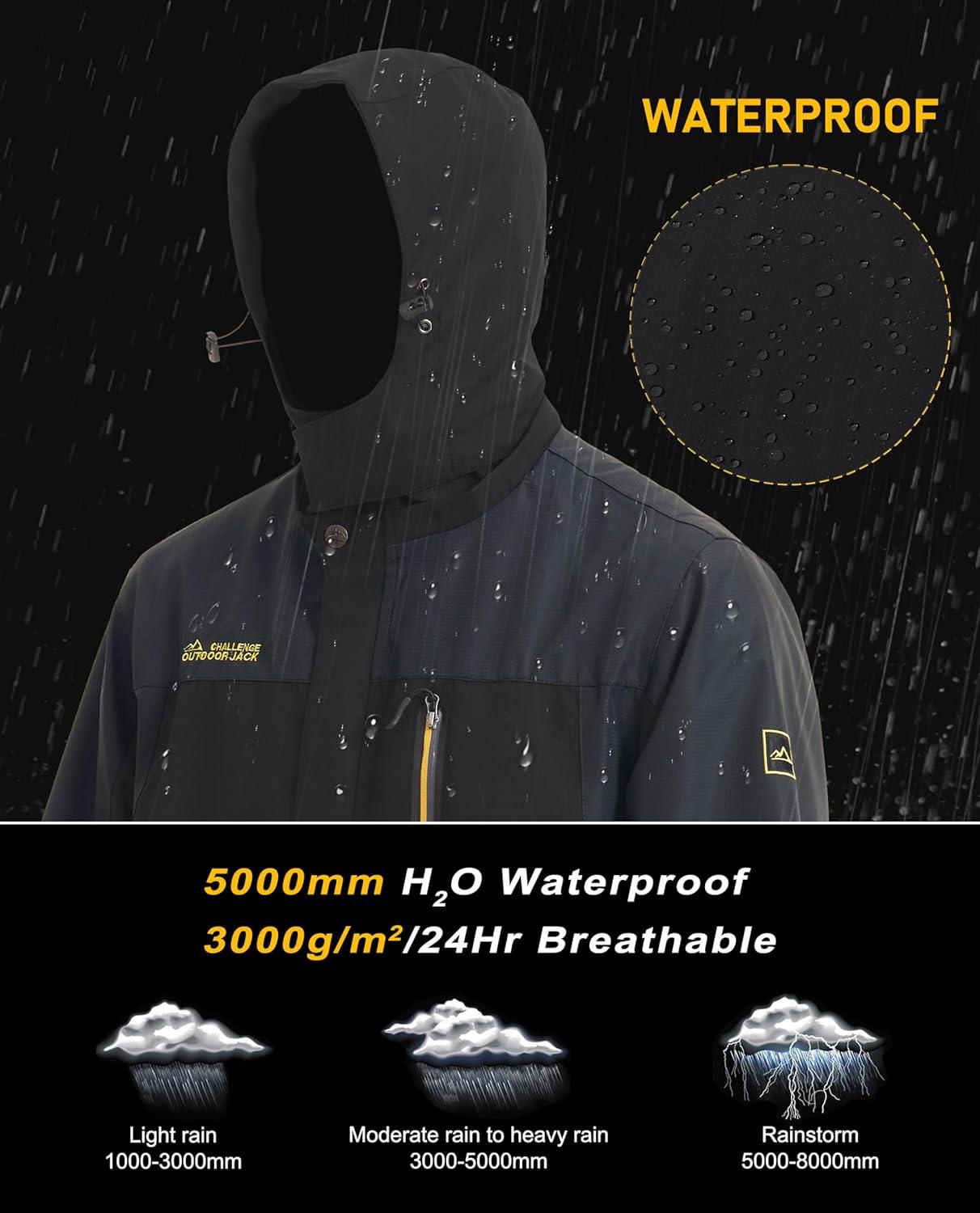 imageMAGCOMSEN Mens Hooded Windproof Water Resistant Rain Jacket Windbreaker 5 Pockets for HikingFishingTravelBlack