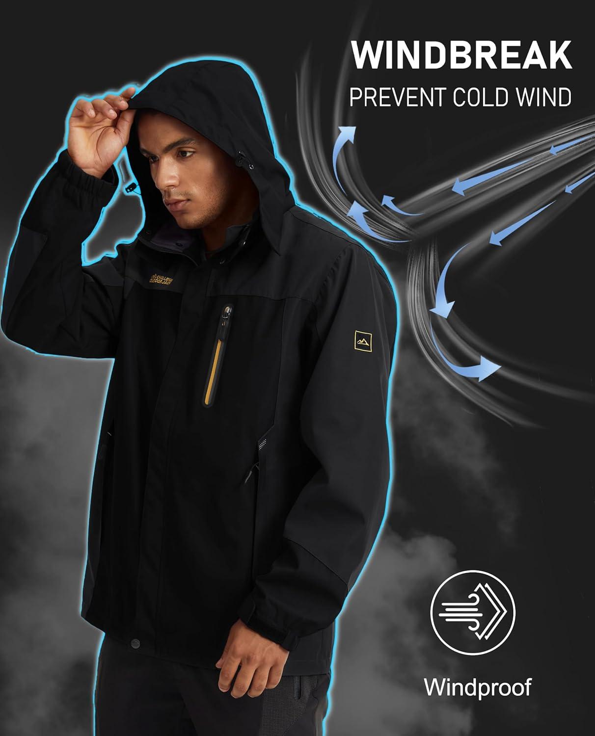 imageMAGCOMSEN Mens Hooded Windproof Water Resistant Rain Jacket Windbreaker 5 Pockets for HikingFishingTravelBlack Grey