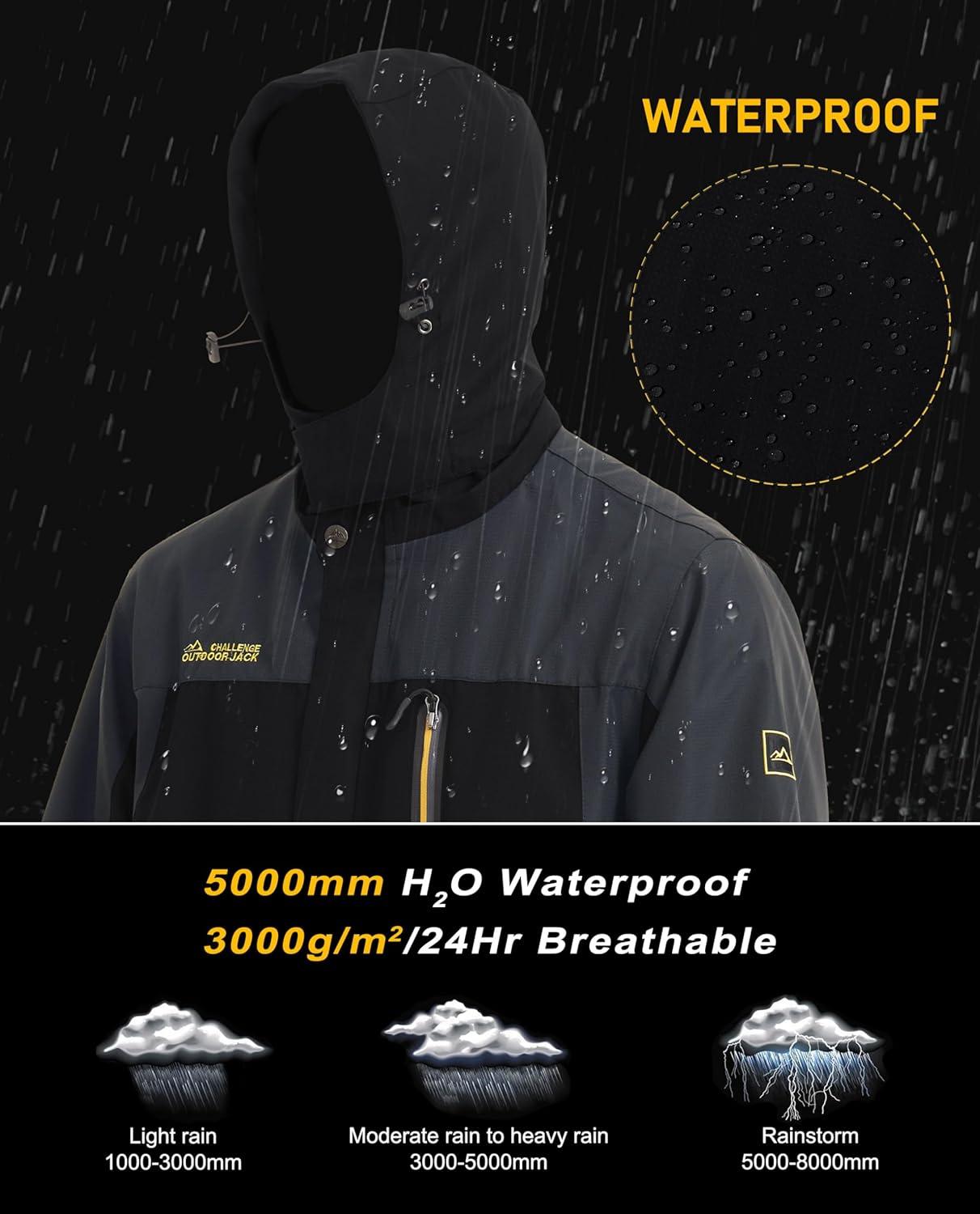 imageMAGCOMSEN Mens Hooded Windproof Water Resistant Rain Jacket Windbreaker 5 Pockets for HikingFishingTravelBlack Grey