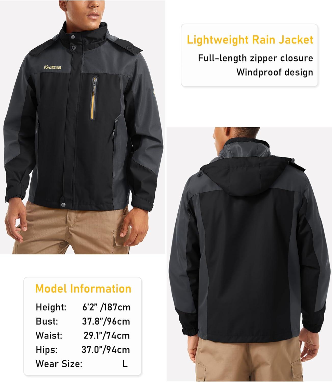imageMAGCOMSEN Mens Hooded Windproof Water Resistant Rain Jacket Windbreaker 5 Pockets for HikingFishingTravelBlack Grey