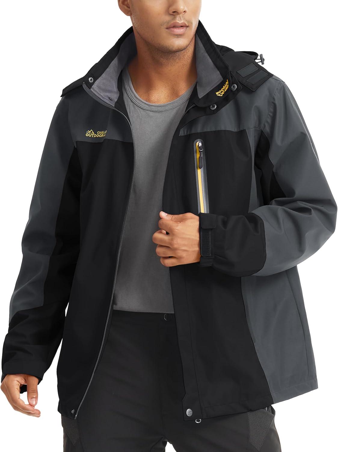 imageMAGCOMSEN Mens Hooded Windproof Water Resistant Rain Jacket Windbreaker 5 Pockets for HikingFishingTravelBlack Grey