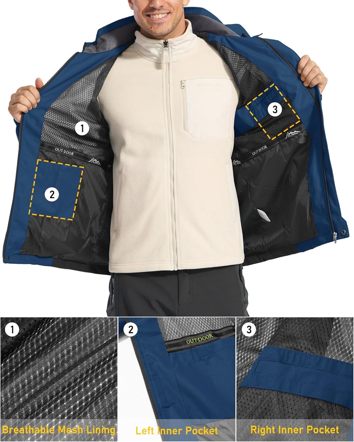 imageMAGCOMSEN Mens Hooded Windproof Water Resistant Rain Jacket Windbreaker 5 Pockets for HikingFishingTravelDenim Blue