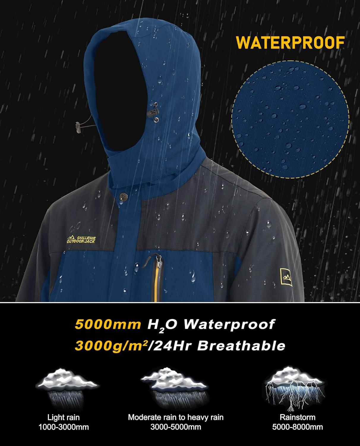 imageMAGCOMSEN Mens Hooded Windproof Water Resistant Rain Jacket Windbreaker 5 Pockets for HikingFishingTravelDenim Blue
