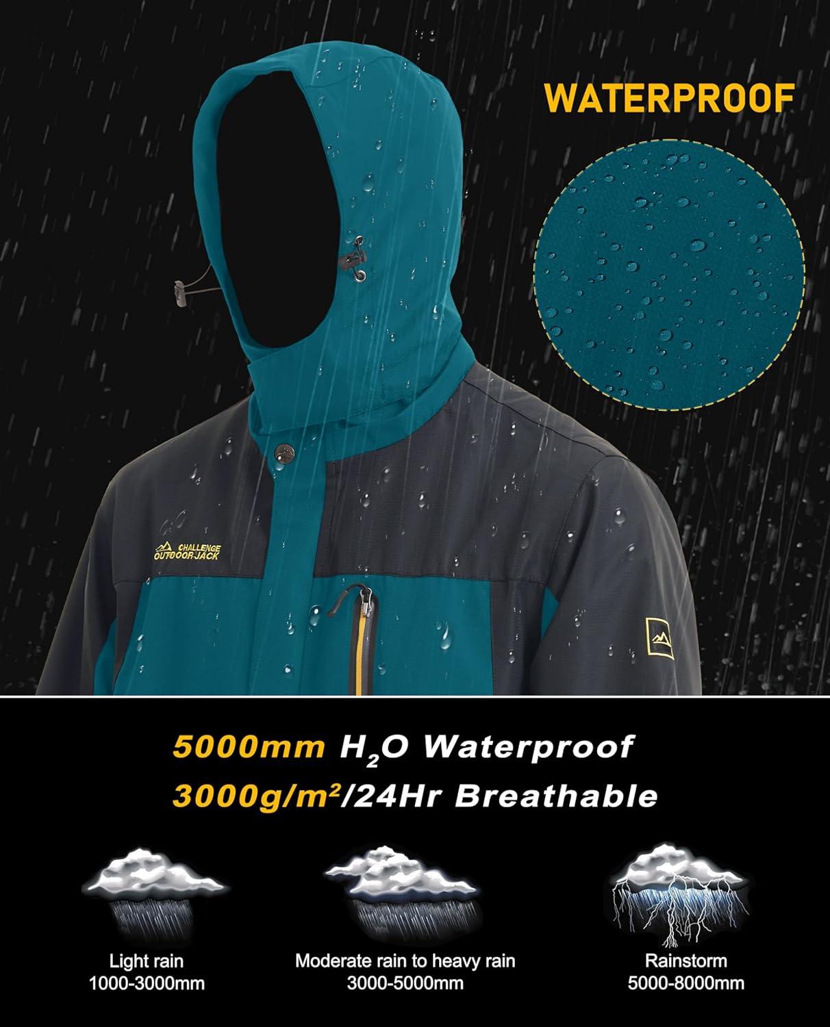 imageMAGCOMSEN Mens Hooded Windproof Water Resistant Rain Jacket Windbreaker 5 Pockets for HikingFishingTravelLake Blue