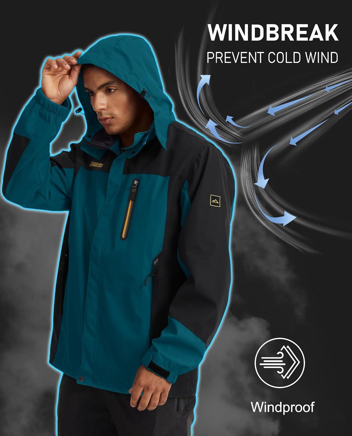 imageMAGCOMSEN Mens Hooded Windproof Water Resistant Rain Jacket Windbreaker 5 Pockets for HikingFishingTravelLake Blue