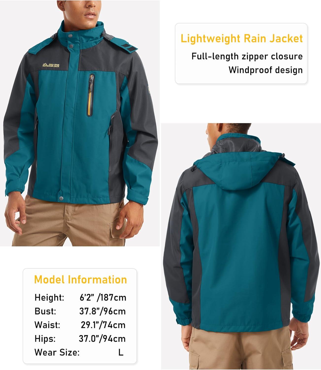 imageMAGCOMSEN Mens Hooded Windproof Water Resistant Rain Jacket Windbreaker 5 Pockets for HikingFishingTravelLake Blue