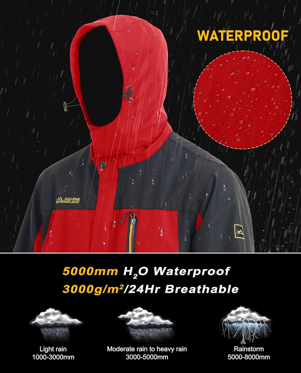 imageMAGCOMSEN Mens Hooded Windproof Water Resistant Rain Jacket Windbreaker 5 Pockets for HikingFishingTravelRed Grey