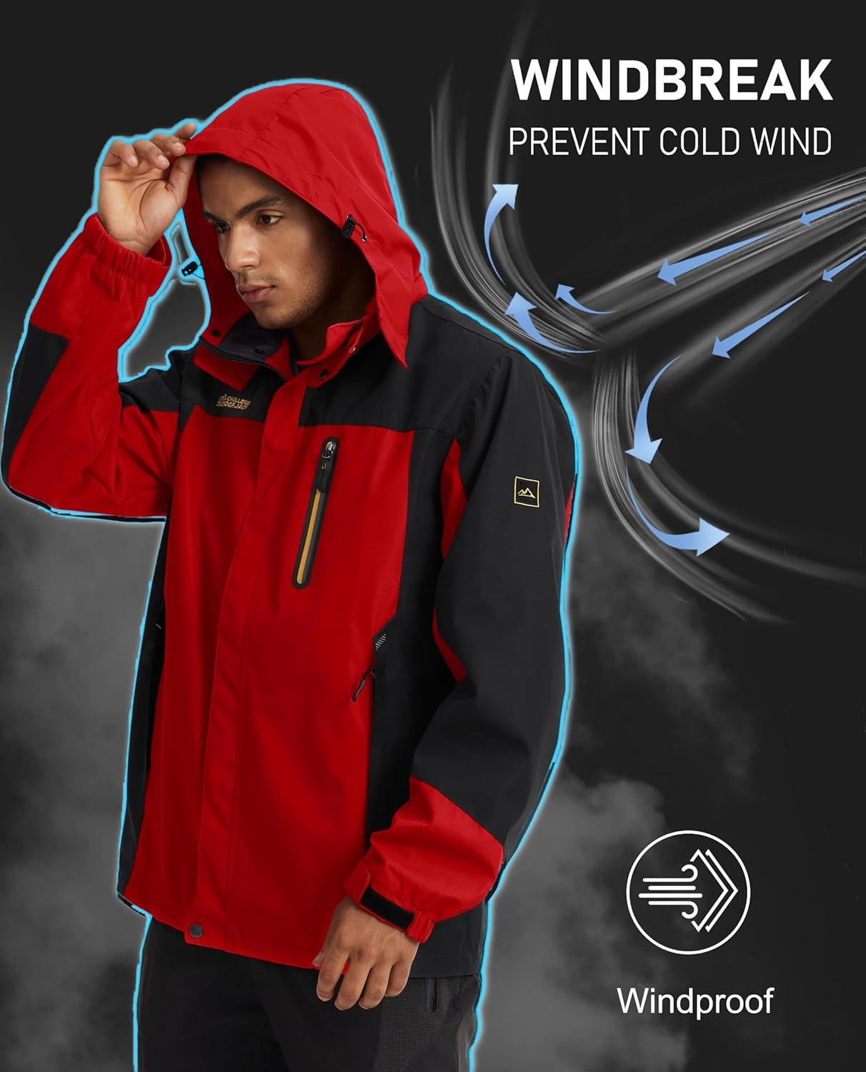 imageMAGCOMSEN Mens Hooded Windproof Water Resistant Rain Jacket Windbreaker 5 Pockets for HikingFishingTravelRed Grey
